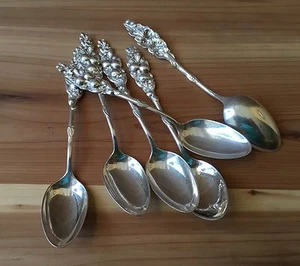 ANTIQUE/VINTAGE - SET OF (6) STERLING SILVER FLORAL DEMI-TASSE / DESSERT SPOONS - Picture 1 of 8