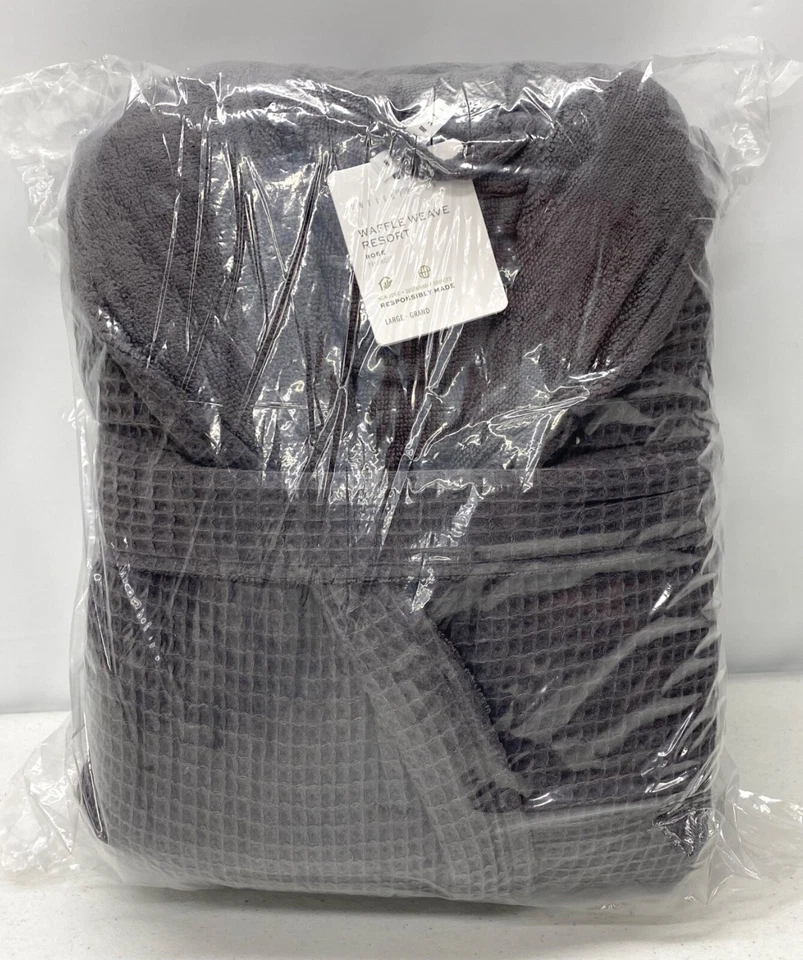 NUEVA Bata de Spa Pottery Barn Waffle Weave Resort ~ GRANDE ~ Gris Carbón ~ SIN MONO Foto 1 de 1