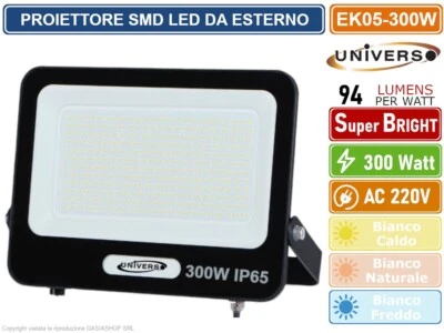 FARO PROIETTORE SMD LED FLOODLIGHT 300W SLIM IP65 COLORE NERO  3000K 4000K 6500K - Immagine 1 di 2