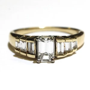 GIA 14k yellow gold 1.07ct emerald 3 stone diamond engagement ring 4g unique 7 - Picture 1 of 11