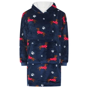 Super Soft Cozy Blue Sausage Dog Dachshund Kids Childrens Size Lounge Hoodzie  - Picture 1 of 1