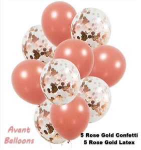 Rose Gold Confetti Balloons 18 inch |10 Pack Rose Gold Foil, Light Pink Paper - Picture 1 of 9