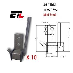 10 piezas varilla de acero dulce de 10,00"" de espesor de 3/8"" incluye ojal de montaje de goma - Imagen 1 de 1