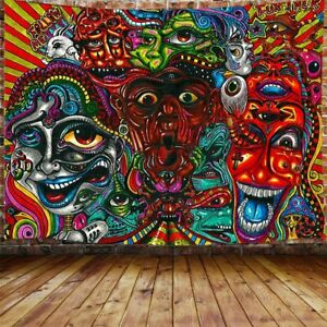 Trippy Hippie Psychedelic Abstract Monster Tapestry, Aesthetic Weed Tapestry