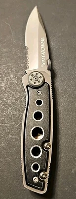 Winchester Parfive Folding Knife – Stainless Drop Point, Black Drilled Handle - Image 1 of 4
