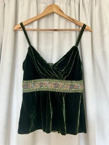 Y2K Vintage Maria Bianca Nero Green Velvet Babydoll Sequin Silk Embroidery (M) - Picture 1 of 8