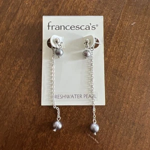 Francescas Delicate Dangly Back Earrings Gray Silver Freshwater Pearl Stud Used - Picture 1 of 4
