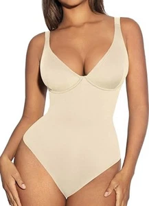 Feelingirl Shapewear Tummy Control BodySuits Deep V Neck Thong Body Shaper small - Picture 1 of 9
