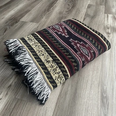 Cobertor de tapeçaria afegão vintage franja sudoeste boho - Imagem 1 de 4