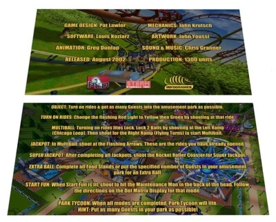 Tarjetas de instrucciones Stern Rollercoaster Tycoon Pinball delantal personalizado Foto 1 de 2