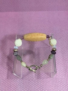 Handmade Mixed Gemstone Beaded Bracelet w/ Hill Tribe Sterling Silver Accents - Picture 1 of 4