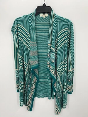 Umgee Cardigan Sweater Womens Medium Green Stripe Open Front Boho Artsy - Image 1 of 4