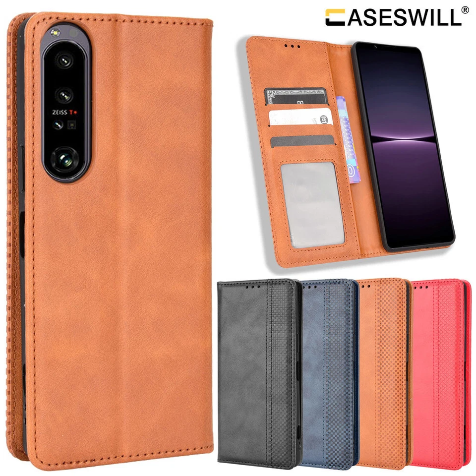 Para Sony Xperia 1 5 10 VII VI V IV III II Estuche Retro Cuero Billetera Teléfono Cubierta Foto 1 de 4