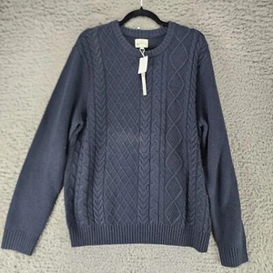 Ben Sherman Sweater Mens XL Blue Wool Blend Cable Knit Crew Neck Pullover *NWT* - Picture 1 of 11