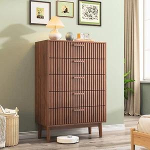 5Drawer Dresser Chest Storage Tall Cabinet Organizer BedroomHallway WalnutColour - Picture 1 of 12
