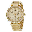 NEW MICHAEL KORS PARKER GOLD TONE,S/STEEL+ACRYLIC HORN BAND,CRYSTAL WATCH-MK5632