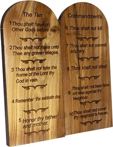 Handmade Olive Wood Ten Commandments from Holy Land Bethlehem Plaque 6"/15cm - Picture 1 of 5