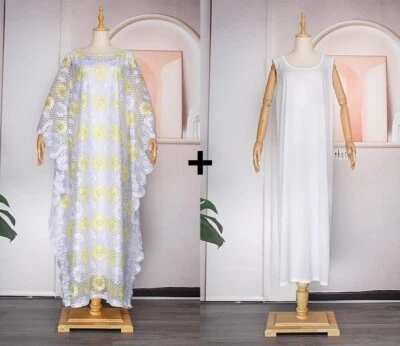 Beautiful Boubou Lace Dress African Maxi Abaya Clothing with Inner Free Size - Image 1 of 2