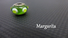 SilveRado Green & White with Lime Dots Margarita Murano Glass Bead - TD08