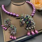 Colorful unicorn Tianma shaped diamond rhinestone necklace with earrings