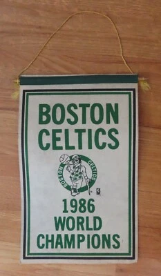 Rare 1986 BOSTON CELTICS World Champions 12" x 19.5" Banner LARRY BIRD MVP - Image 1 of 3