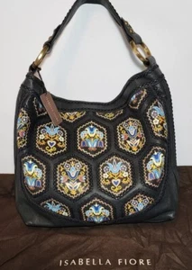 ISABELLA FIORE FOLK TALE FANTASY LEATHER  APPLIQUE CROCHETED SHOULDER BAG RP$625 - Picture 1 of 12