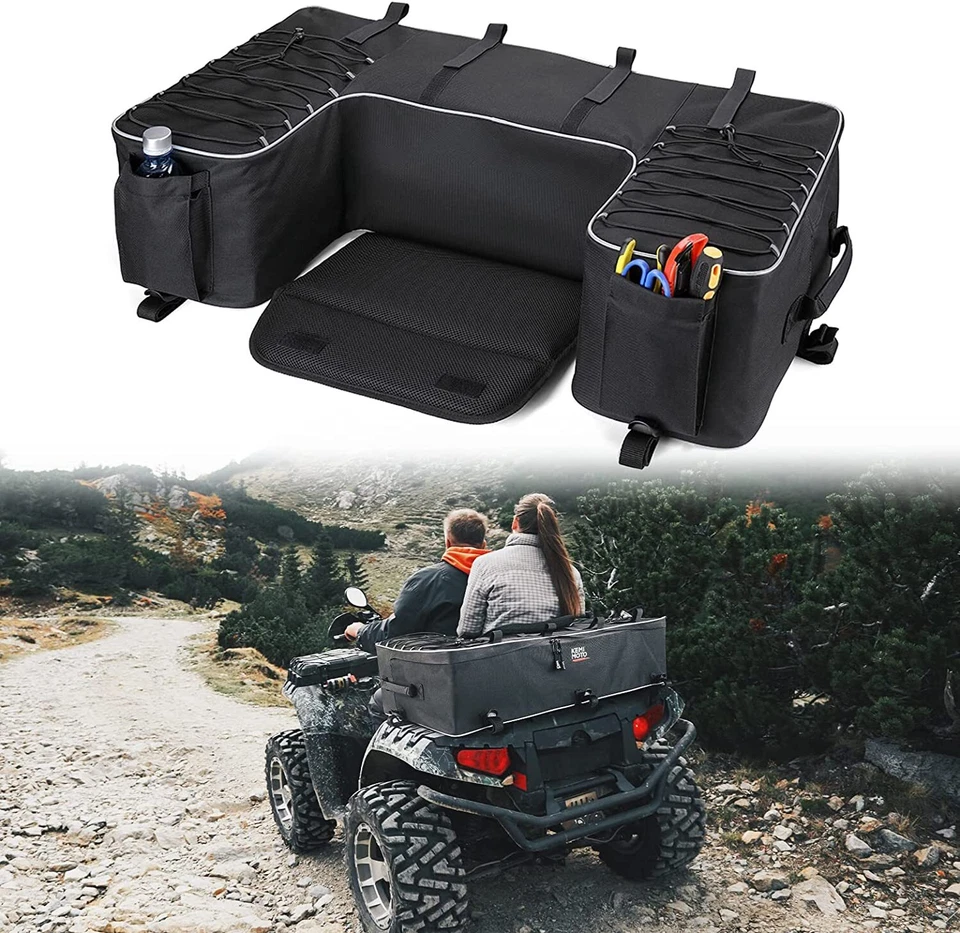 ATV Part Rear Rack Back Seat Storage Pack Luggage Bag Cushion Pad Padded Black - Image 1 of 4