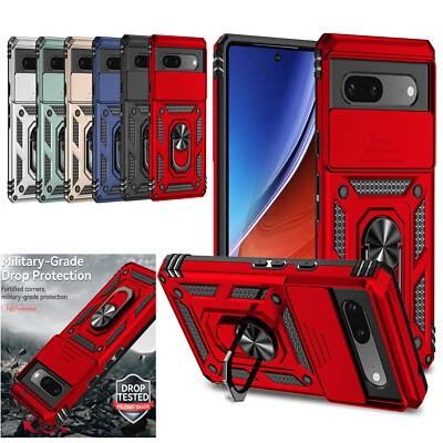 For Google Pixel 7A Case, Ring Kickstand Camera Cover + Tempered Glass Protector - Image 1 of 4