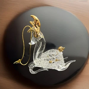 Vintage Crystal Hand Blown Spun Glass Reindeer Christmas Ornament w/ Gold Trim - Picture 1 of 7