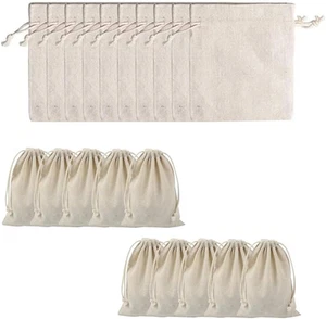20 Pcs Cotton Linen Drawstring Bag, Reusable Cotton Muslin Natural Bags Tea S... - Picture 1 of 12