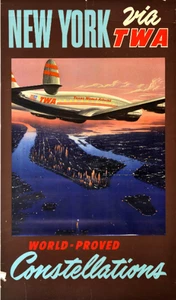 Impresión de póster de viaje vintage de Nueva York TWA Estados Unidos - Imagen 1 de 1