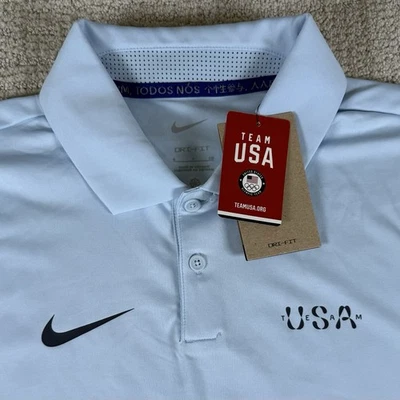 NUEVO CON ETIQUETAS Nike X EE. UU. Dri-Fit Para hombres Pequeña Celestine Blue Eagle Camisa Polo Olímpica de Golf Foto 1 de 4