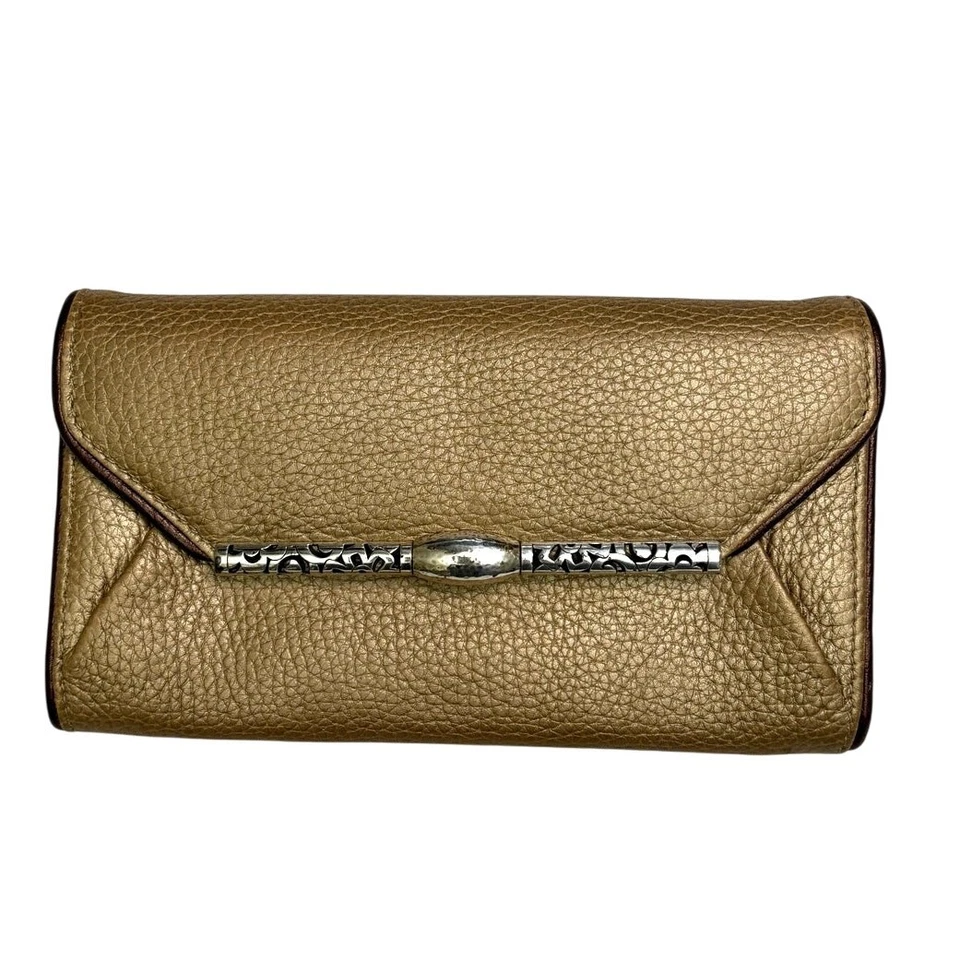 Vintage BRIGHTON Women’s Tan Shimmer Multi Divided Pocket Envelope Wallet - Image 1 of 4