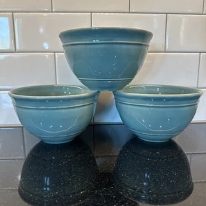 Set of 3 Pottery Barn Cambria Turquoise Blue Cereal Soup 6” Bowls Portugal Hand - Picture 1 of 12