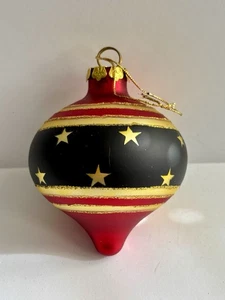 Large 4” Americana Blown Glass Christmas Ornament Stars Stripes Red Blue Gold - Picture 1 of 7