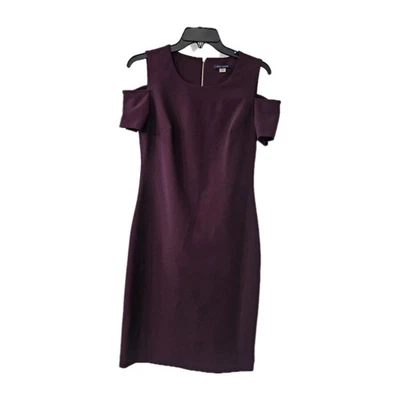 Tommy Hilfiger Dress Size 6 Eggplant Purple Sheath S/S Cold-Shoulder Back Zip - Image 1 of 4
