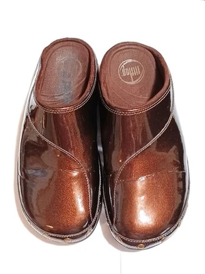 ! Fitflop Gogh Slip on clog mules patent leather Brown Copper Size 7 - Image 1 of 4