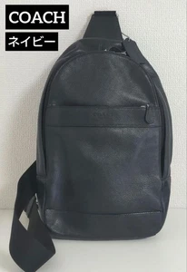 COACH F54770 Crossbody Sling Bag Navy Leather Body Pack Adjustable Strap - Picture 1 of 24