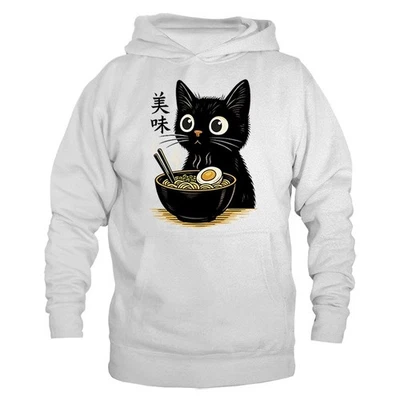 Cat Ramen Fideos Anime Japonés Manga Kawaii Gato Divertido Humoroso Sudadera con Capucha Foto 1 de 2