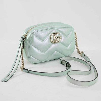 Gucci GG Gucci Iridescent Nappa Chevron Matelasse in Iridescent Mint Green Leath - Image 1 of 4