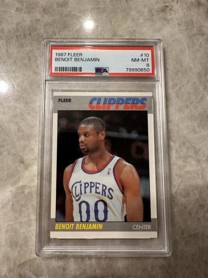 1987 Fleer Benoit Benjamin #10 Clippers PSA 8 NM-MT NBA Basketball Card - Image 1 of 4