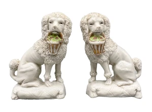 20th C Miniature Staffordshire-Style Poodle Figurines With Baskets – Victorian - Picture 1 of 10