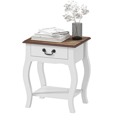 HOMCOM Comodino Moderno con Cassetto e Ripiano Aperto in Legno Bianco e Rovere - Immagine 1 di 4