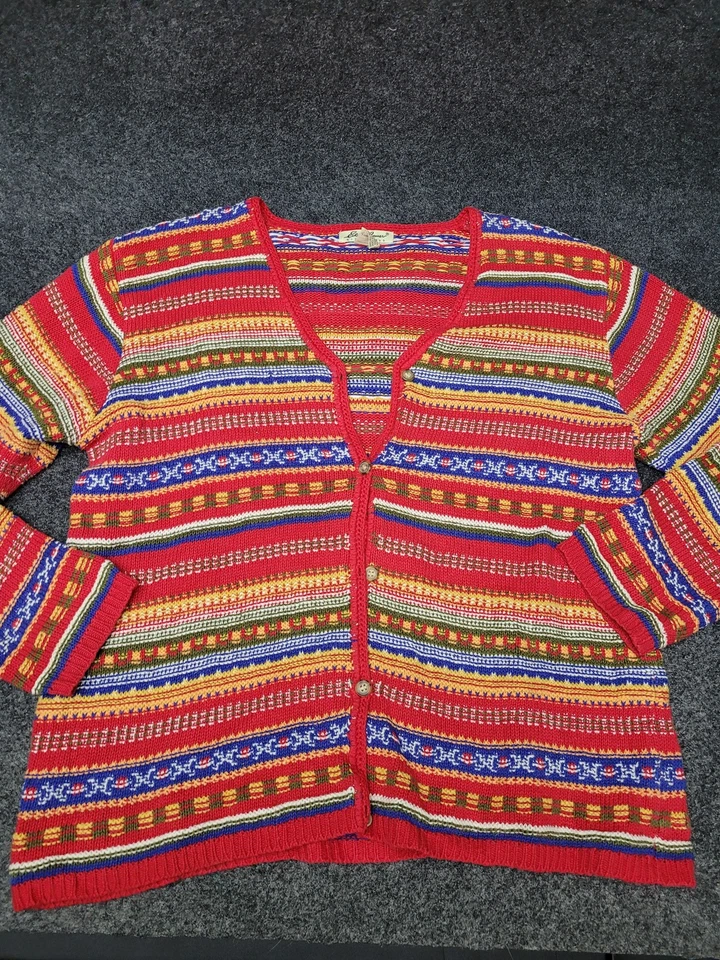 Suéter Eddie Bauer Mujer Mediano Rojo Multicolor Cárdigan Cuello en V Botón Tejido Foto 1 de 4