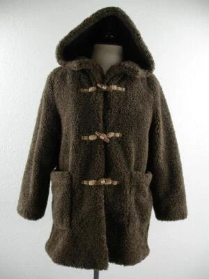 Girl's Kid's 11 12 Zara Brown Plush Faux Fur Teddy Duffle Toggle Coat Hood Parka - Image 1 of 4
