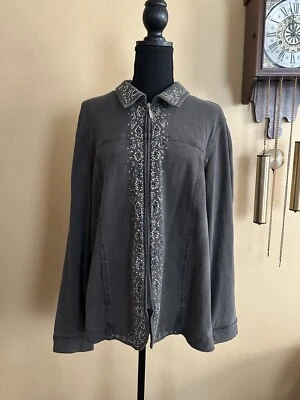 Dream Jeannes by Quacker Factory Dark Gray Women’s L Black Silver Rhinestone - Image 1 of 4