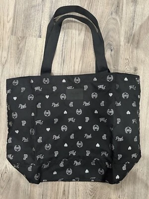 Victoria's Secret Pink Duffle Bag Travel Carry Tote Black And Silver Bag 21 Inch - Image 1 of 4