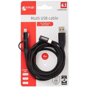 Sologic Cavo Multi USB 2m | Cavo di Ricarica e Dati 6 in 1 | Robusta Rete Nylon - Foto 1 di 3