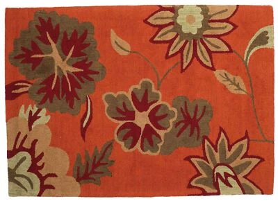 Kurzflor Teppich Blüte 160x230 Orange Floral Handarbeit Handtuft Modern - Bild 1 von 4