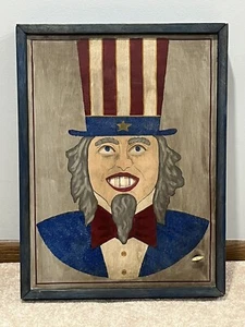 Uncle Sam Musical Wind Up Folk Art  Rolling Eyes Hanging Wall Art OOAK Very Rare - Picture 1 of 20